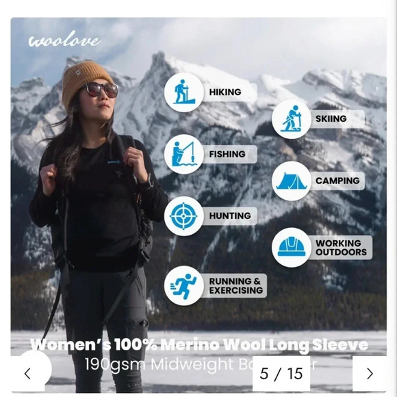 Woolove Women's 100% Merino Wool Base Layer Long  Sleeve Crew Neck Shirt 190 GSM - Picture 4 of 9